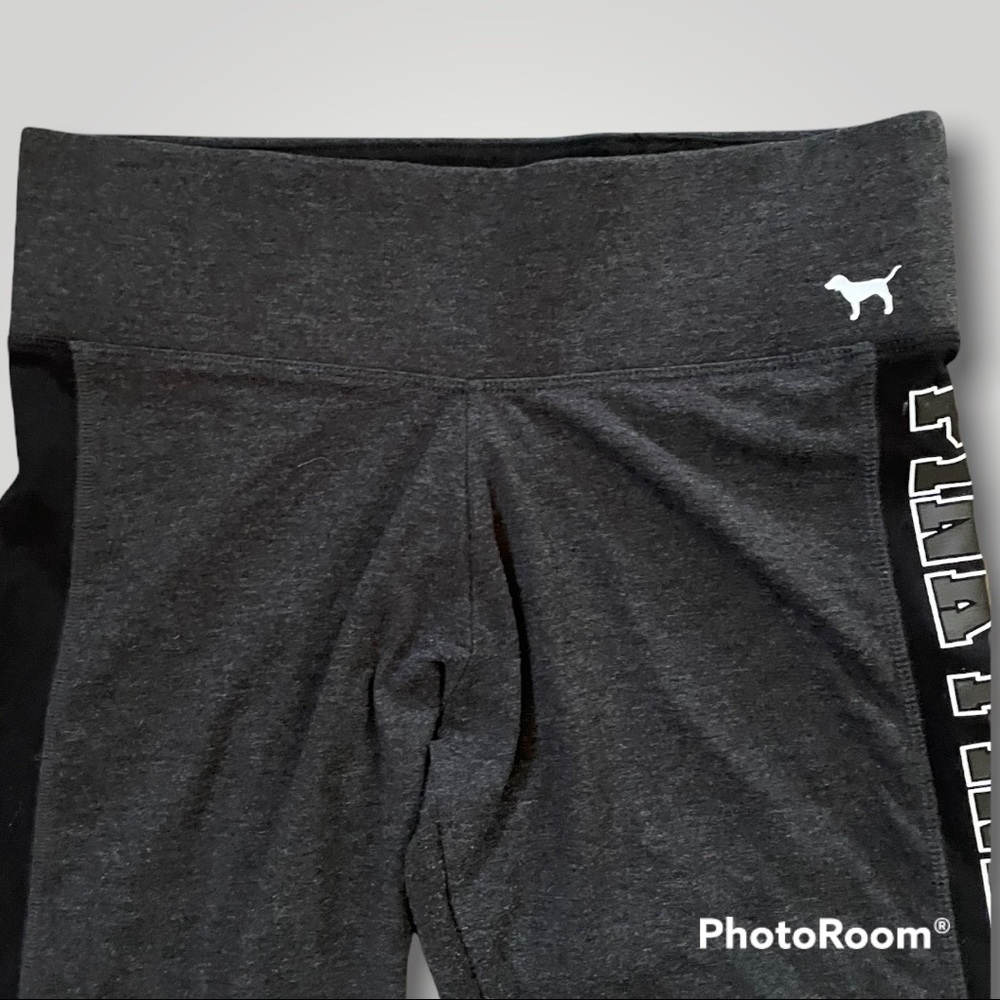 PINK Victoria's Secret Yoga Leggings Dark Heather Gray, Black, with Mesh Panels - Picture 4 of 11